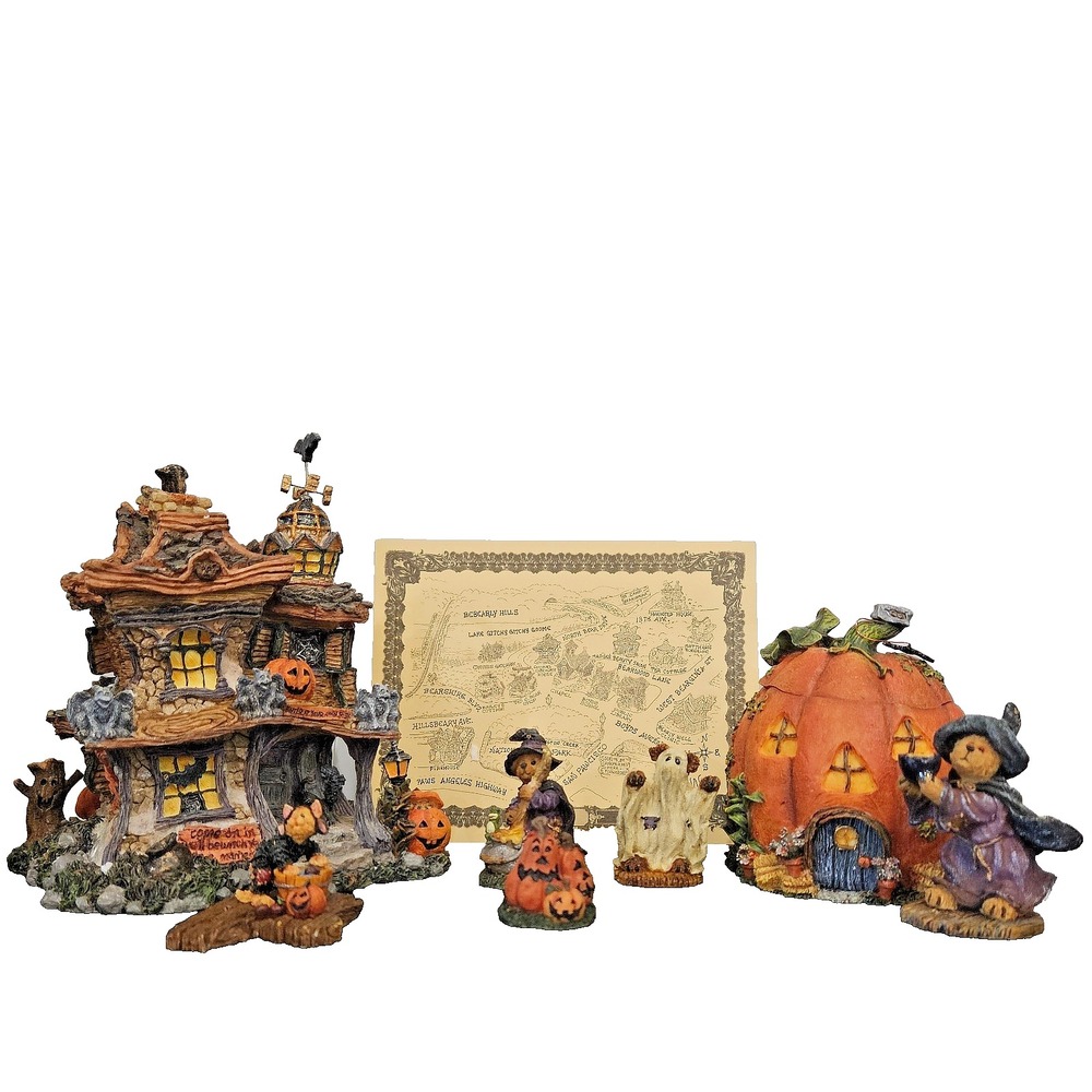 Boyds Halloween Village Lot Punky BooBear's Haunted House Jack-O-Shack 4 Fig NIB